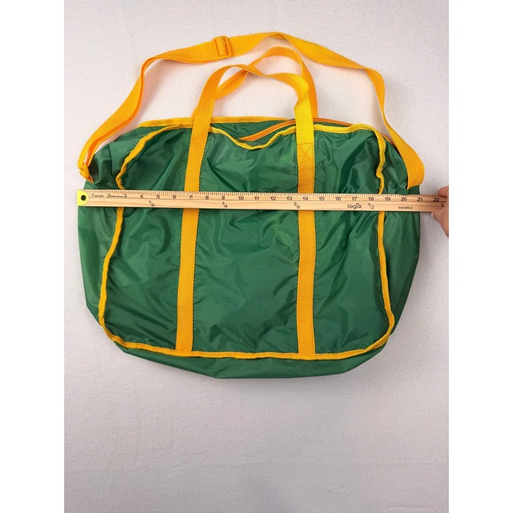 Vintage 1997 Avon Green Yellow Nylon Duffle Bag Travel Gym Weekender Foldable
